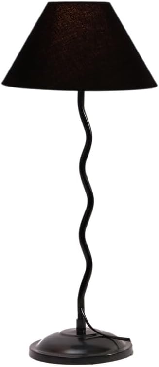 Table Lamp | Black Cotton Zig Zag Table Lamp with Iron Base | Home Decor Accent Lamp for Living Room, Bedroom, Office | Decorative Lighting for Modern & Classic Interiors - BAE02