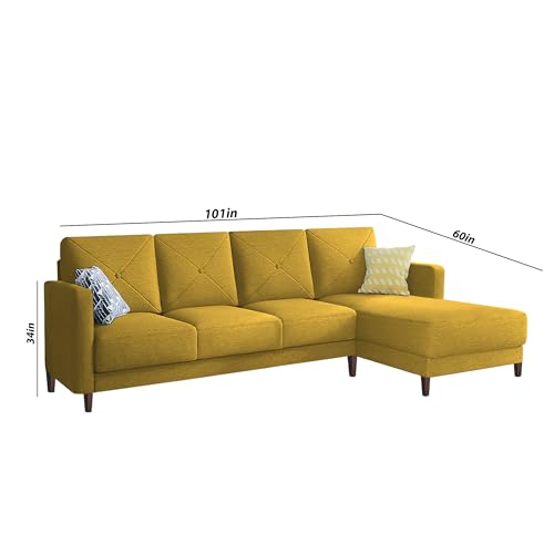 Image of Baloney RHS 6 Seater L Shape Sofa Set for Living Room (Yellow Fabric) Premium Fabric Sofa