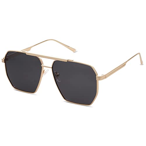 Retro Oversized Square Polarized Sunglasses for Women and Men, Vintage Large Metal Frame, Classic Style