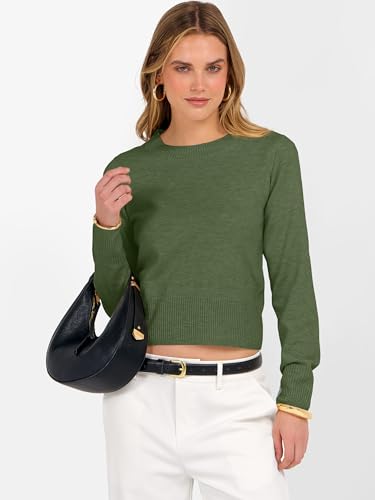Image of ANRABESS Women's Long Sleeve Sweaters Cropped Crew Neck | Business Casual Tops,Light Weight Comfy Knit,Pullover ShortSweater,Basic Classic,Fall Fashion Winter Layer Clothes
