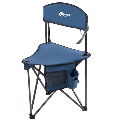 Portal Campinghocker Faltbar mit Rückenlehne Dreibeinhocker Klapphocker Extra Breit Ultraleicht Tragbarer Angelstuhl 78cm Hoch Fußhocker 100KG Belastbar mit Seitentasche für Angeln Camping Wandern