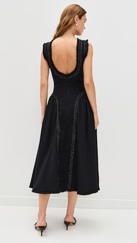 Women's Black Boucle Sleeveless Midi Dress3