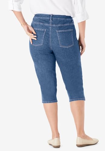 Woman Within Plus Size Womens Plus-Size Stretch Denim Five-Pocket Capri Jeans2