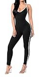 Jescakoo Women Catsuit Skinny Tank Spaghetti Strapped Yoga Bodysuit Jumpsuit Solid Black S