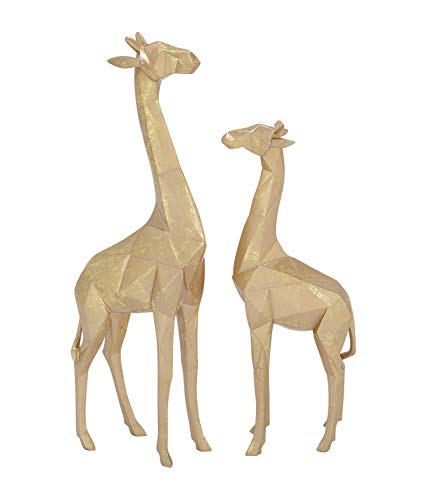 Cosmoliving By Cosmopolitan Modern Polystone Giraffe Sculpture, Set Of 2 12", 15"H, Gold #TOP2