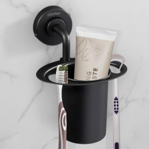 Image of Plantex Toothbrush Holder for Bathroom /304 Grade Stainless Steel Tumbler Holder /Toothpaste Holder /Bathroom Accessories - Pack of 1 (Black)