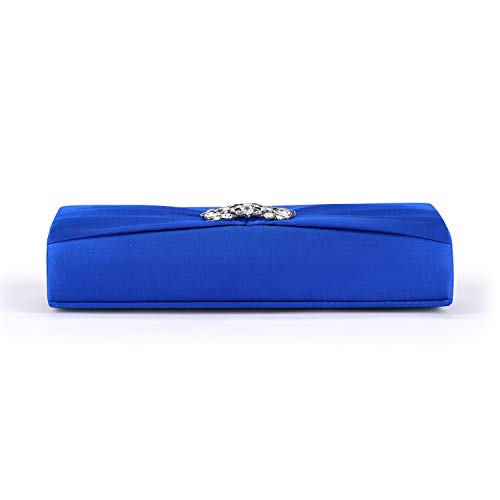Image of Evening Bags For Women Pleated Satin Rhinestone Brooch Prom Clutch Purse With Detachable Chain Strap