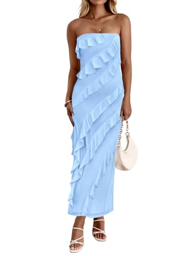 Muchpow Women's Summer Strapless Dress Sexy Tassel Ruffle Maxi Bodycon Party Cocktail Dresses