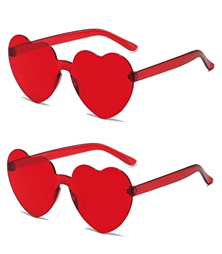 ALVOGIMOR 2 Pack Heart Shape Sunglasses,Colorful Rimless Sunglasses Transparent Heart Glasses Candy Color Eyewear2