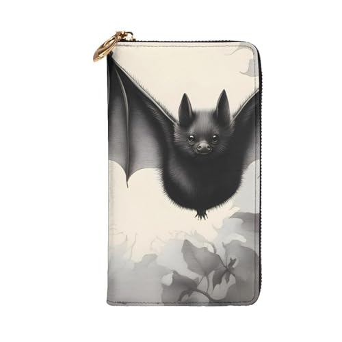 Bat Print Picture Leather Long Clutch Wallet for Fashionable Girls and Women - Durable, Stylish, and Functional, Black, One Size2