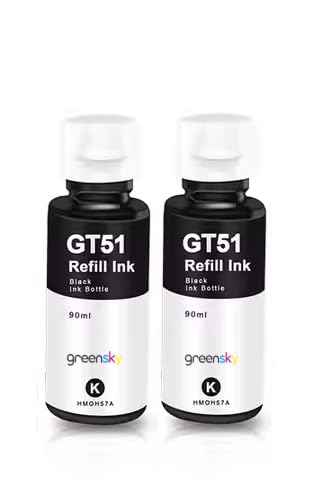 Compatible Inkjet Refill Ink for HP Ink Tank GT51 Black Ink Bottle Series Replacement Ink for HP 310,315,319,410,415,419,450,510,550,610,GT5810 GT5820,GT5811 Printer (Black 90ml 2pc)