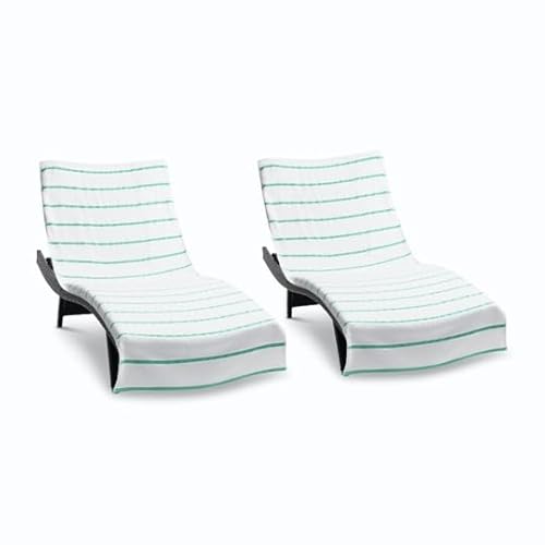Arkwright Las Rayas Chaise Lounge Cover - (Pack Of 2) 100% Cotton Terry Towel Pool Chair Covers For Outdoor Beach Furniture, 30 X 85 In, Green #TOP16