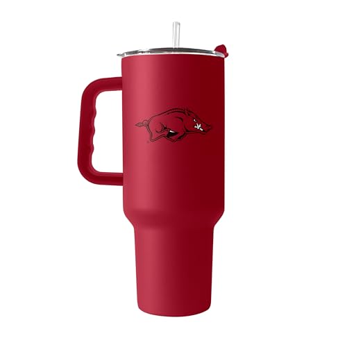 Logo Brands NCAA Arkansas Razorbacks 40 oz Tumbler with Handle -Powder Coated-Stainless Steel with Straw– Leak-Resistant, Keeps Drinks Hot/Cold – Everyday Use