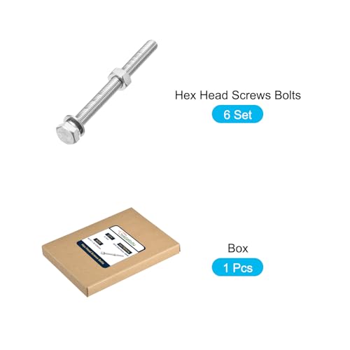 Image of METALLIXITY Hex Head Screws Bolts, Nuts, Flat & Lock Washers Kits (M10-1.5x120mm) 6 Set, Stainless Steel Fully Threaded Machine Screws Bolt Set - for Home Appliance Equipment