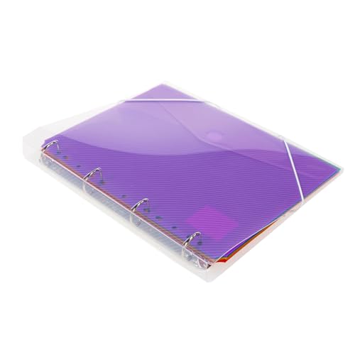 Grafoplas - Carpeta de Anillas, A4, con 6 Sobres de 11 Taladros Multicolor Cubiertas Transparente con Rayado, Cierre de Goma Elástica, 4 Argollas MIxtas de 25mm (Forma D), Muy Ligera