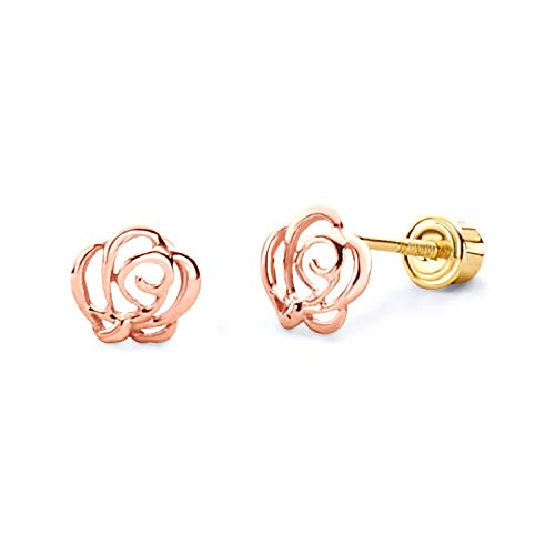 14k Rose Gold Flower Stud Earrings with Screw Back