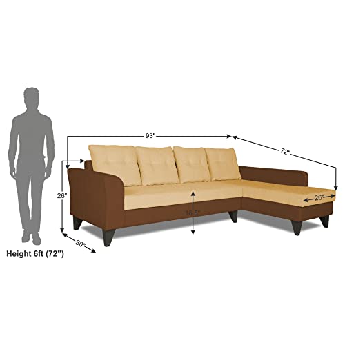 Image of Adorn India Maddox Tufted L Shape 6 Seater Sofa Set RHS (Brown & Beige) (3 Year Warranty)