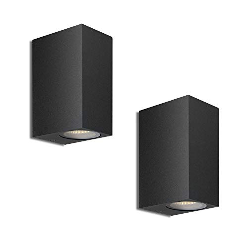 HLFVLITE 2 X Black Outside Wall Light Aluminium Up Down Outdoor Wall lamp, GU10 Exterior Wall Sconce, IP44 Waterproof Garden Lights for Front Door, Patio, Terrace, Hallway, Garage, Porch