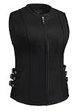 True Element Womens Side Buckled Zip Front Motorcycle Leather Vest (Black, Size L)
