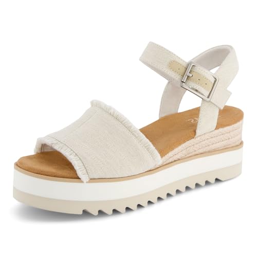 Image of TOMS Women's Diana Wedge Heel Sandal, Leather Upper, Rope-Wrapped Midsole, Adjustable Strap, Buckle, OrthoLite Insole