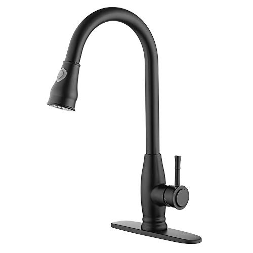 OLEAH Stainless Steel Matte Black Finished Kitchen Sink Faucets with Pull Down Sprayer Hot & Cold Water Pull Out Dual-function Sprayer with Deck Plate OLEAH Stainless Steel Matte Black Finished Kitchen Sink Faucets with Pull Down Sprayer Hot & Cold Water Pull Out Dual-function Sprayer with Deck Plate