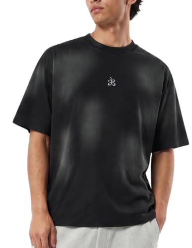 Aelfric Eden Unisex Oversized Color Block Tshirts Men Vintage Washed Tees Cotton Casual Short Sleeve Tops Black