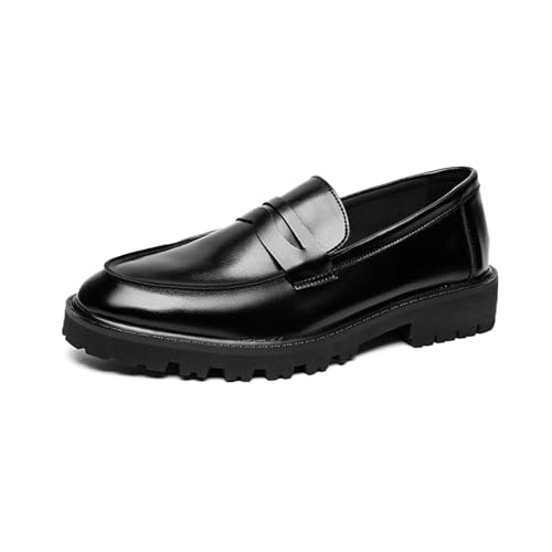 Lymphvity Platform Chunky Heel Loafers for Men Round Toe Slip-on Penny Shoes Casual Comfort Block Heel Dress Shoes