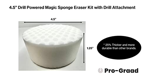 Image of 4.5 inch Drill Powered Magic Sponge Eraser 6 Pieces Kit with Drill Attachment | 25% Thicker Ultra-Durable Melamine Eraser Pads for Bathrooms, Kitchens, Floors, Walls, Baseboards & More