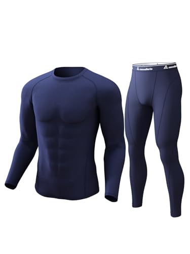CL convallaria Men's Thermal Underwear Set Ultra Soft Fleece Lined Long Johns Winter Gear Base Layer Top and Bottom Set Sport Style Navy Blue