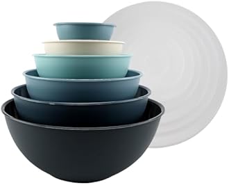 COOK WITH COLOR Plastic Mixing Bowls with Lids - 12 Piece Nesting Bowls Set includes 6 Prep Bowls and 6 Lids, Microwave Safe (Blue Ombre)