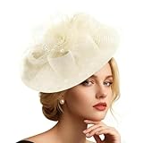 MmotZsb Fascinator Hut Damen, Mesh Damen Blume Mit Perle Feder, Elegante Kopfbedeckung Für Hochzeiten, Vintage-Partys Und Pferderennen, Perfekt Für Braut Und Damens