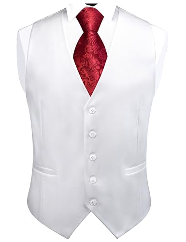 GUSLESON White Men's Suit Vest Business Formal Vests Waistcoat Classic Slim Fit Wedding Party Vest Tuxedo with Pockets (0804-08-S)