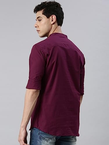 Image of KRYPTIC Men's Full Sleeve Regular Fit Short Kurta in Premium Pure Cotton with Patch Pocket and Mandarin Collar - Perfect Blend of Style and Comfort
