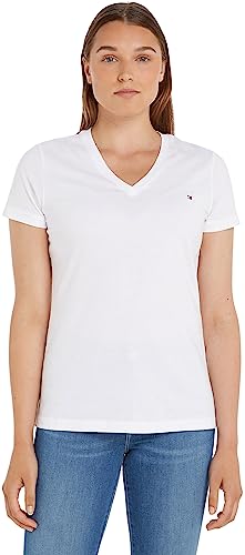 Tommy Hilfiger T-Shirt Manches Courtes Femme Heritage Col en V, Blanc (Classic White), M