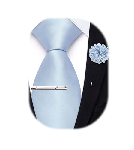 Image of Hi-Tie Pretied Boys Ties Solid Color Kids Adjustable Necktie Lapel Pin Clip Set Age 8-12 Wedding School Graduation