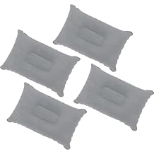 4 Pack Gray Ultralight Inflatable Pillow Small Squared Flocked Fabric Air Pillow for Beach Camping,Traveling,Hiking,Napping,Desk Rest,Neck & Lumbar Support