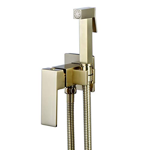 Rociador de bidé para inodoro en oro cepillado, kit de baño con grifo de agua fría y caliente