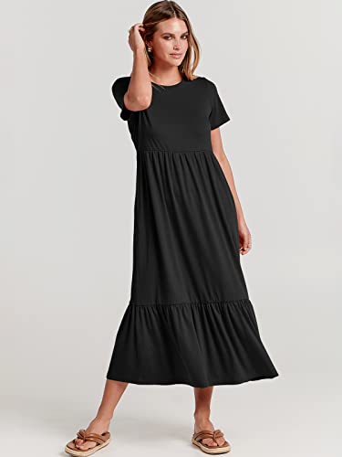 Prinbara Maternity Dress Short Sleeve Sundress Aline Long Lounge Dress Tshirt Work Dress Elegant Linen Sun Dress Party Dresses Beach Romper With Pockets 7Pa27-Heise-M Black #TOP4