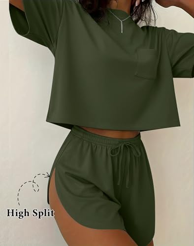 Image of Ekouaer Womens Pajama Sets Sexy Lounge Sets Side Split Short Pj Sets Cute Pjs 2 Piece Comfy Sleepwear Loungewear