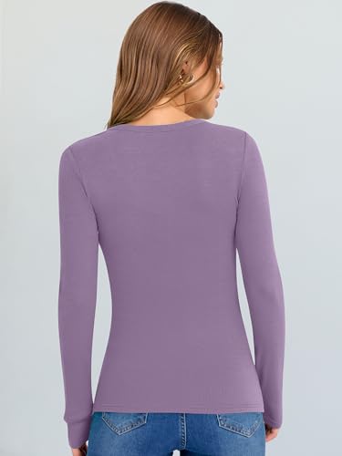 Image of ANRABESS Long Sleeve V Neck Shirts for Women | Soft Comfy Ribbed Knit Fitted Tshirts, Casual Going Out Tops, 2026 Trendy Basic, Fall Winter Underscrub Layering Clothes