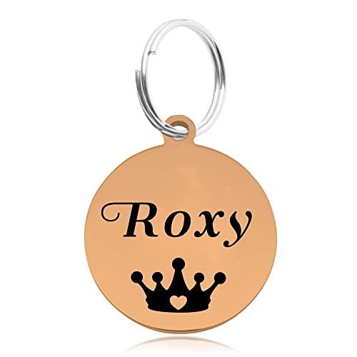 Dog Tag Personalised Dog Name Tag Custom Dog ID Tag Dog Tags for Pets Engraved UK Stainless Steel ID Tag for Cat Pet Dog Puppy Personalised Dog Collar for Cats Dogs (Champagne Gold Round, L)