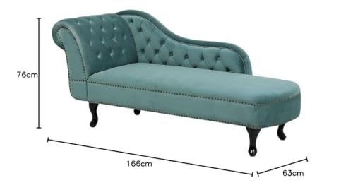 Image of Velvet Modern Chesterfield Chaise Lounge Couch 166 X 63 X 76 for Your Loving Space (Mint Green, Left Arm)