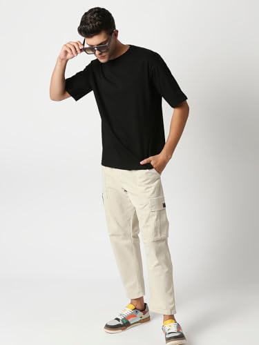 Image of Oversized Baggy Fit Drop Shoulder Half Sleeves Round Neck Solid Pure 100% Cotton T-Shirt for Men (Available in White, Black,Navy Color)