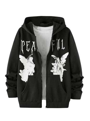 SOLY HUX Men's Graphic Zip Up Hoodies Streetwear Jacket Letter