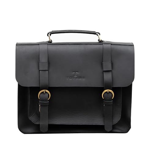 Amalfi Vintage Leather Messenger Bag For Women and Men, Fits 13 inch Laptop, Genuine Leather Briefcase, Black