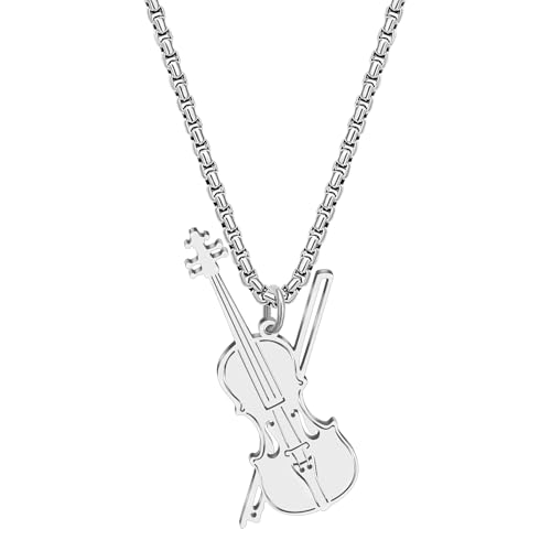 LONYOO Acero inoxidable Violín Collar Colgante Cello 18K Chapado en Oro Joyería Music Lover Regalos para Violinistas Violista Collares de para Mujeres Niñas (Plata)
