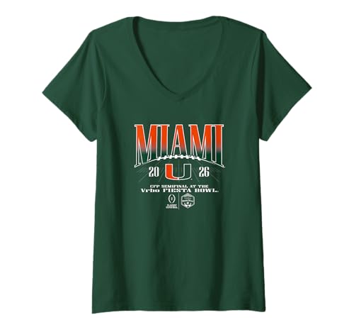 Women's Miami Hurricanes CFP Semifinal Fiesta Bowl 2026 Green V-Neck T-Shirt