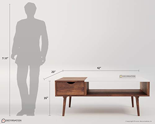 DecorNation Tyla Solid Wooden Coffee Table with Drawer Storage and Shelf - Centre Piece for Living Room, Hall, Bedroom, Office Furniture (42 x 20 x 16 in, Brown) - Image 6