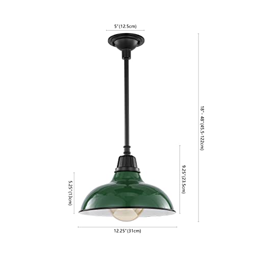 Image of JONATHAN Y Jasper 1-Light Farmhouse 12.25 inch Metal Pendant, Green /Black | Indoor Outdoor Use, Rustic Vintage Dome Shade, Adjustable Height, Kitchen Island Porch Entryway, LED Bulb Included