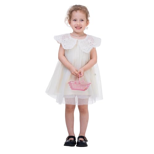 Baby Girl Dress with Vintage Lace Collar, Tulle Skirt - Ideal for First Birthday, Flower Girl or Wedding Guest Dress